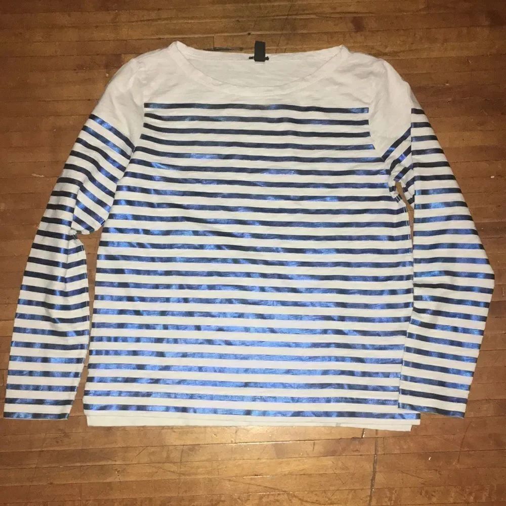J Crew metallic stripe 3/4 sleeve blouse
